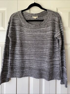 Eileen Fisher 100% Linen Heathered Gray Scoop Neck Crew Sweater Size S